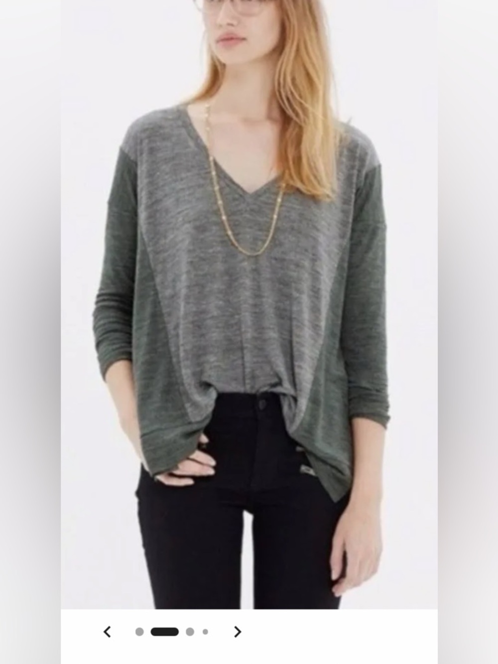 Madewell sz Medium Relaxed V-Neck Knit Top - Gray Green Heathered colorblock